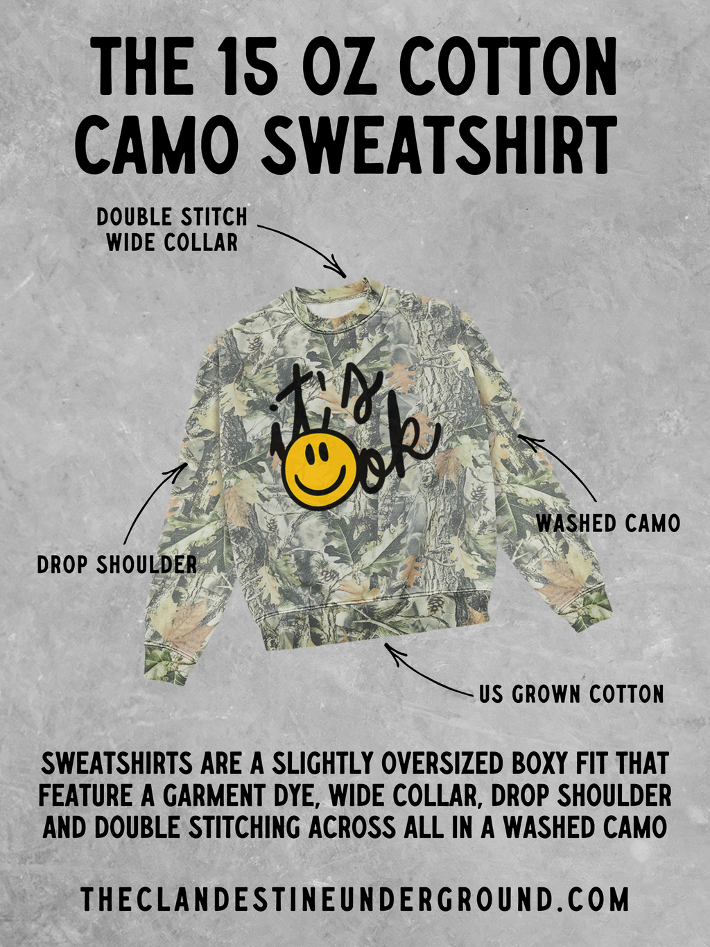 Underground Original Design: It's Ok, Camo Western Boxy Sweatshirt