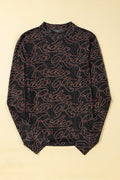 Western Rodeo Printed Mock Neck Long Sleeve Mesh Top in Black