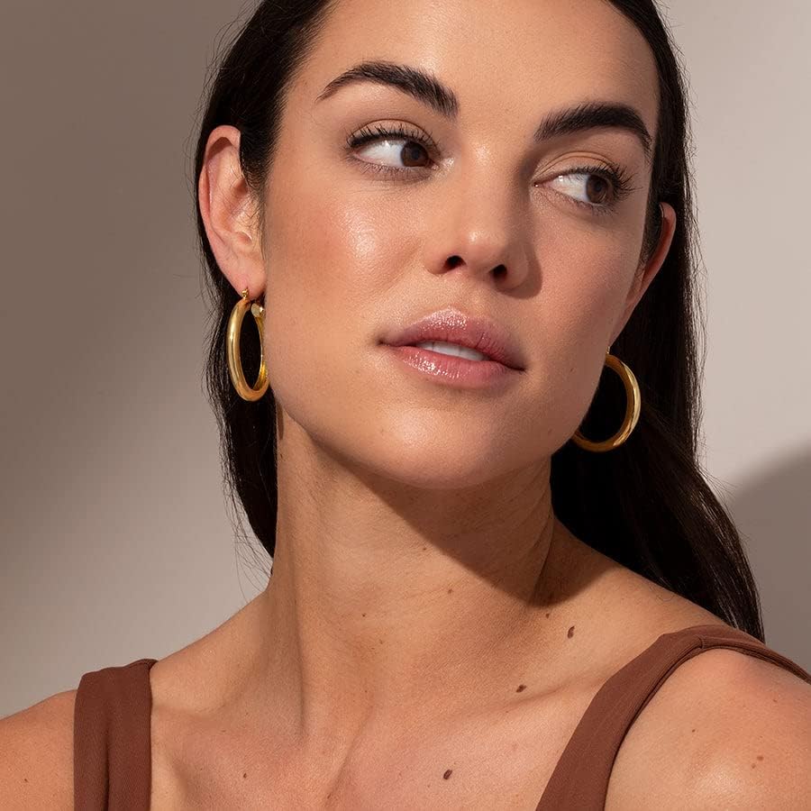 4mm Thick Gold Chunky Earrings Steling Silver Post Hoops Earrings For Women Hollow Tube Hoops Earrings Thick Gold Hoop Earrings Hypoallergenic Lightweight Gold Hoop Large Earrings 20/30/40/50/60MM