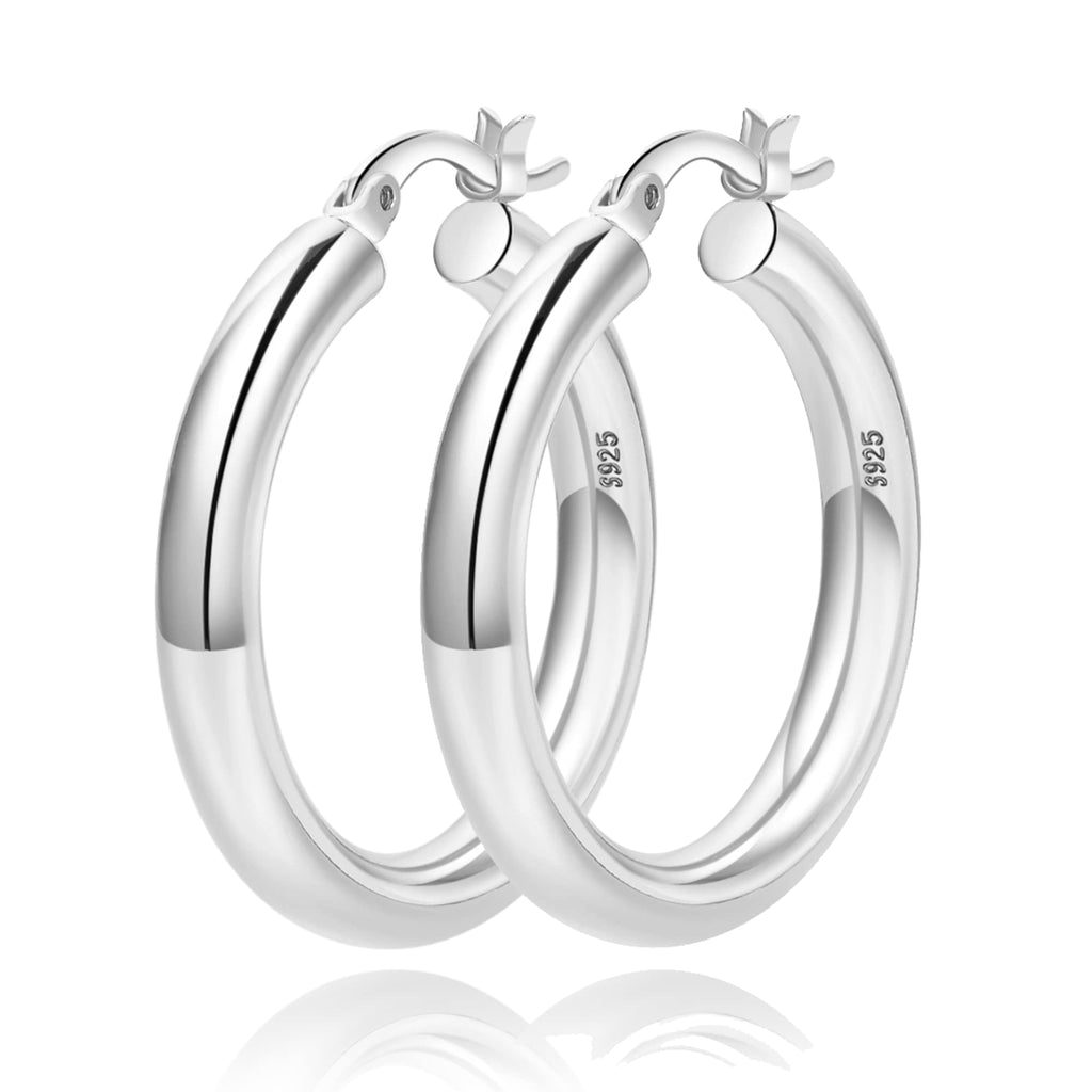 4mm Thick Gold Chunky Earrings Steling Silver Post Hoops Earrings For Women Hollow Tube Hoops Earrings Thick Gold Hoop Earrings Hypoallergenic Lightweight Gold Hoop Large Earrings 20/30/40/50/60MM