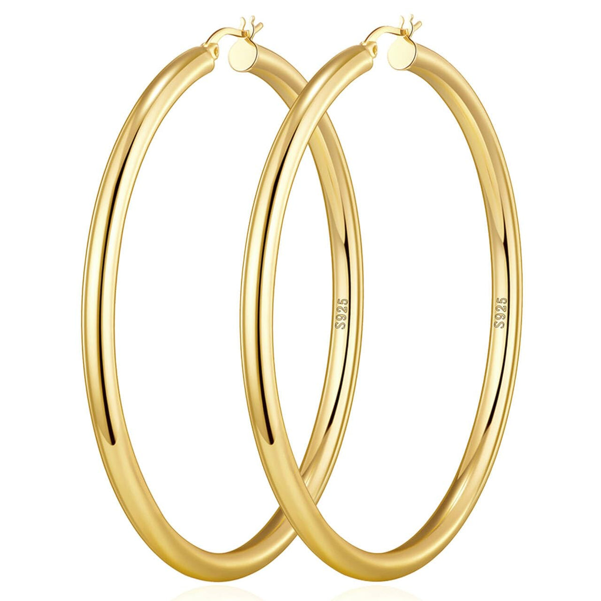 4mm Thick Gold Chunky Earrings Steling Silver Post Hoops Earrings For Women Hollow Tube Hoops Earrings Thick Gold Hoop Earrings Hypoallergenic Lightweight Gold Hoop Large Earrings 20/30/40/50/60MM