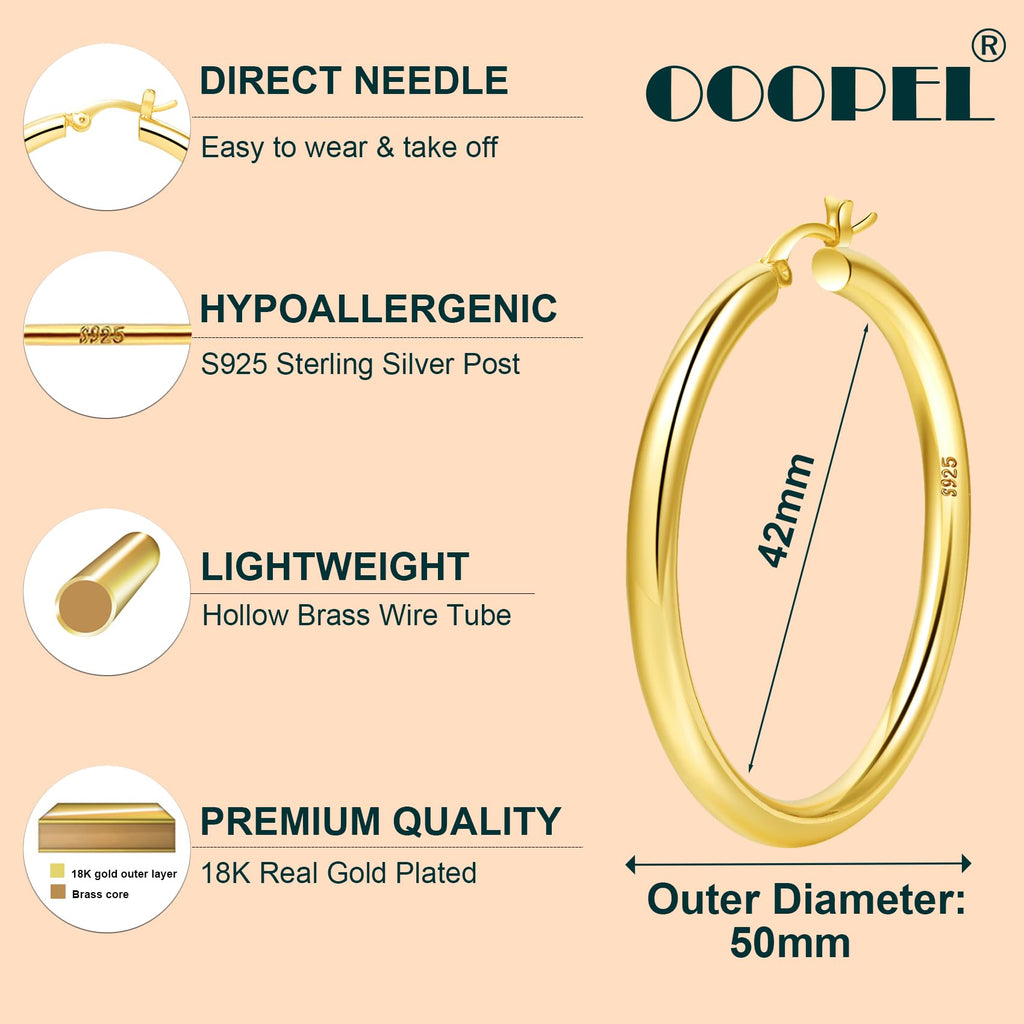 4mm Thick Gold Chunky Earrings Steling Silver Post Hoops Earrings For Women Hollow Tube Hoops Earrings Thick Gold Hoop Earrings Hypoallergenic Lightweight Gold Hoop Large Earrings 20/30/40/50/60MM