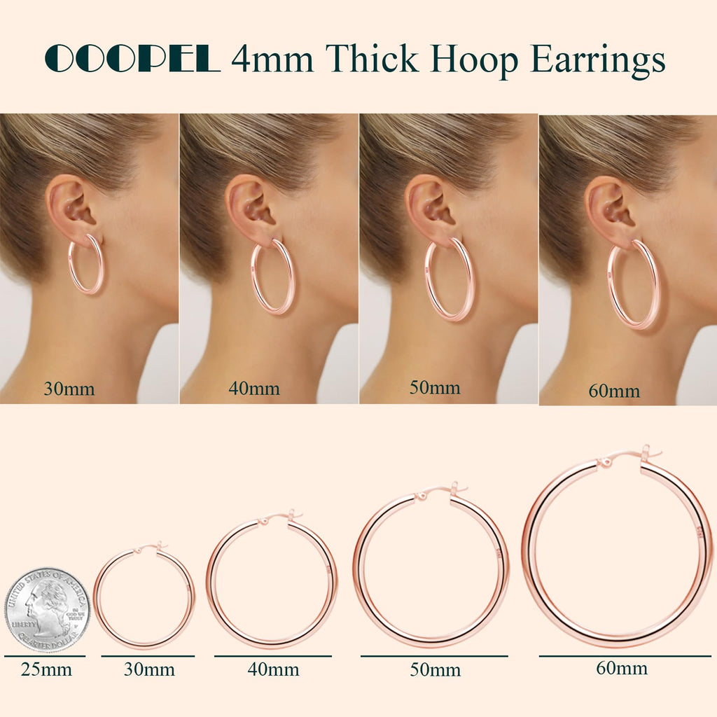 4mm Thick Gold Chunky Earrings Steling Silver Post Hoops Earrings For Women Hollow Tube Hoops Earrings Thick Gold Hoop Earrings Hypoallergenic Lightweight Gold Hoop Large Earrings 20/30/40/50/60MM