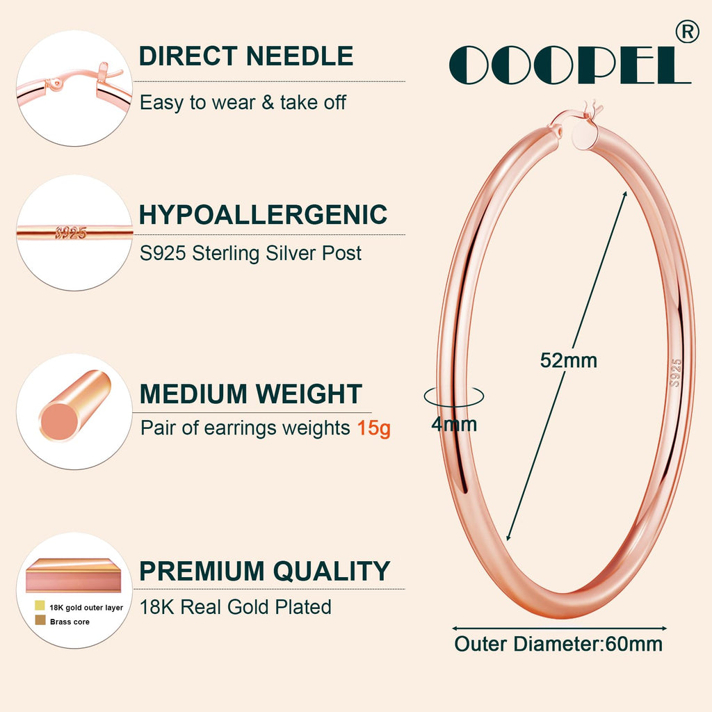 4mm Thick Gold Chunky Earrings Steling Silver Post Hoops Earrings For Women Hollow Tube Hoops Earrings Thick Gold Hoop Earrings Hypoallergenic Lightweight Gold Hoop Large Earrings 20/30/40/50/60MM