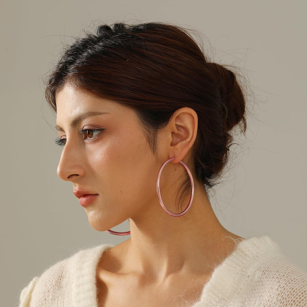 4mm Thick Gold Chunky Earrings Steling Silver Post Hoops Earrings For Women Hollow Tube Hoops Earrings Thick Gold Hoop Earrings Hypoallergenic Lightweight Gold Hoop Large Earrings 20/30/40/50/60MM