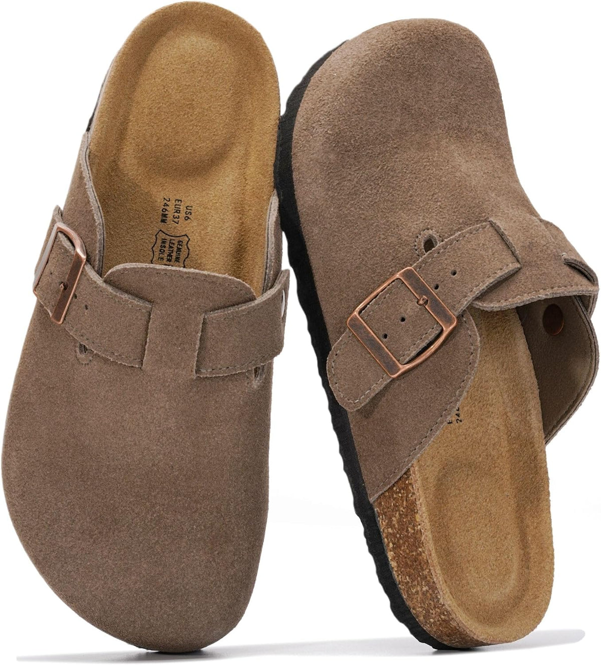 100% Genuine Leather Slip-on Footbed Clogs for Women - Fall Shoes for Women
