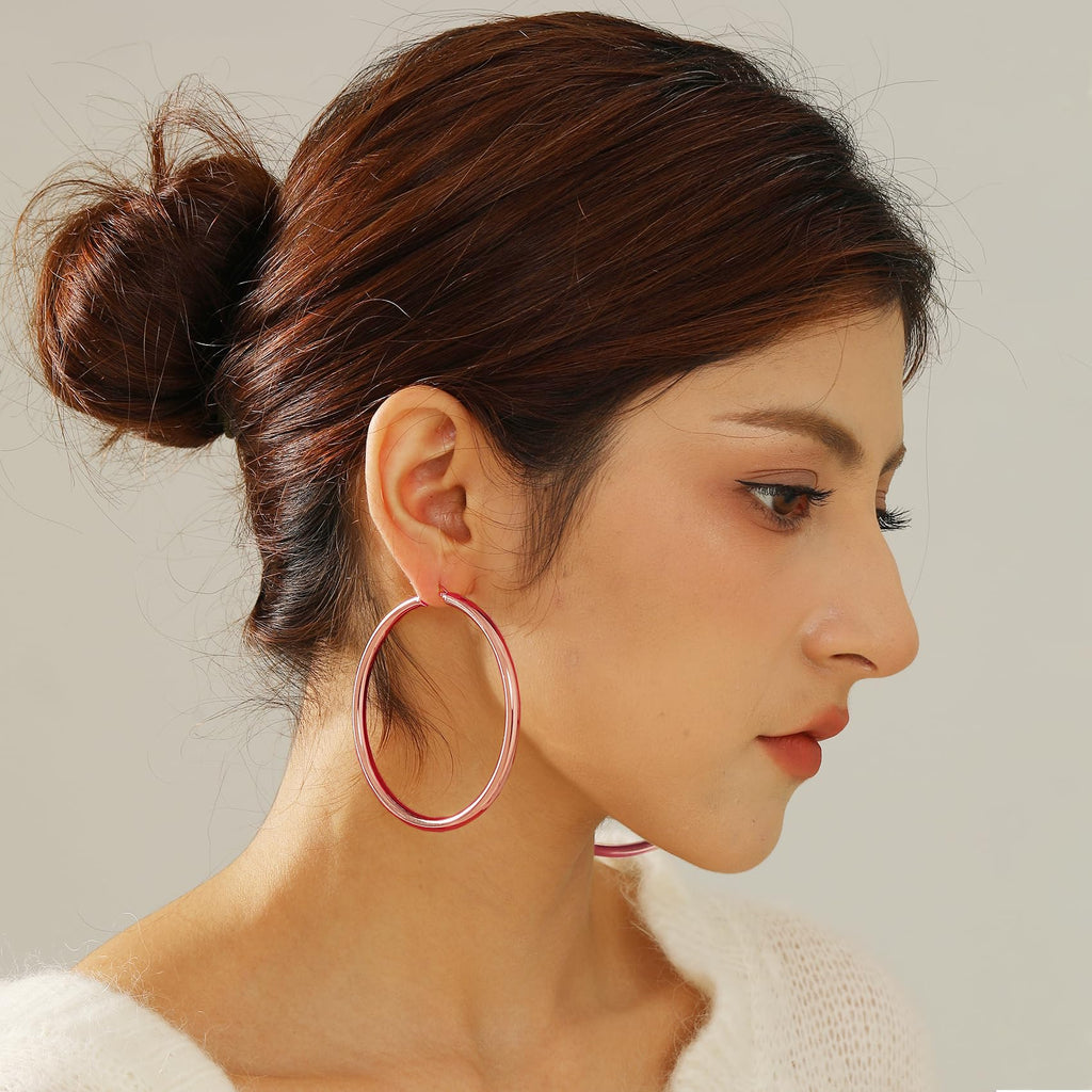 4mm Thick Gold Chunky Earrings Steling Silver Post Hoops Earrings For Women Hollow Tube Hoops Earrings Thick Gold Hoop Earrings Hypoallergenic Lightweight Gold Hoop Large Earrings 20/30/40/50/60MM