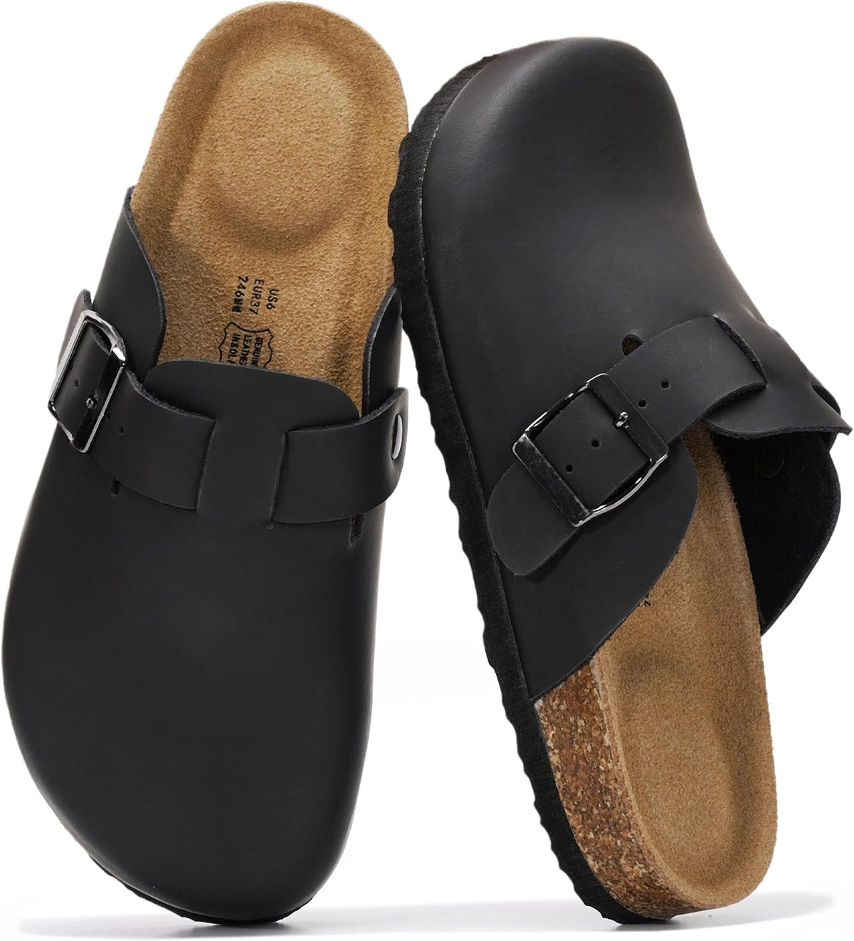 100% Genuine Leather Slip-on Footbed Clogs for Women - Fall Shoes for Women