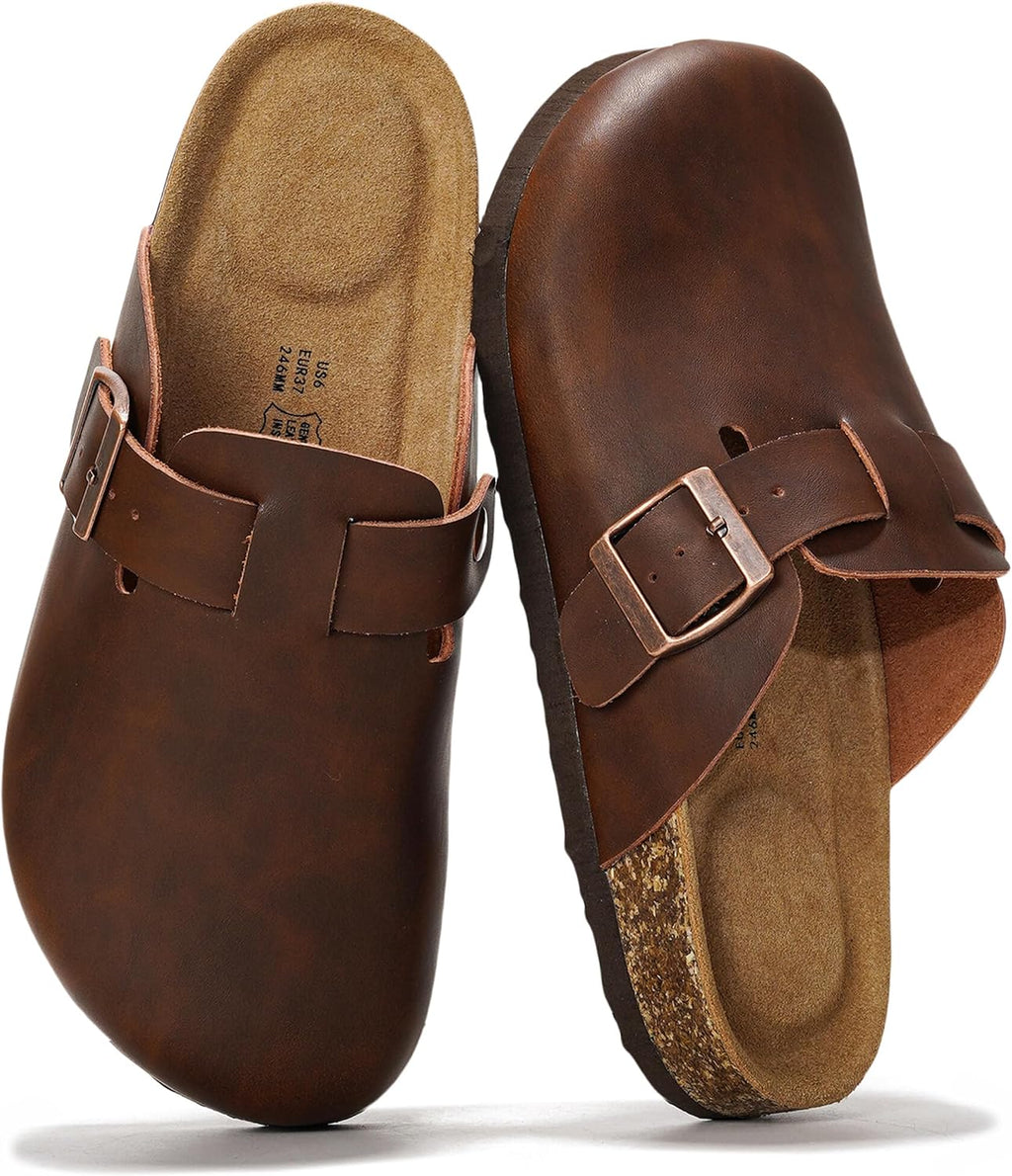 100% Genuine Leather Slip-on Footbed Clogs for Women - Fall Shoes for Women