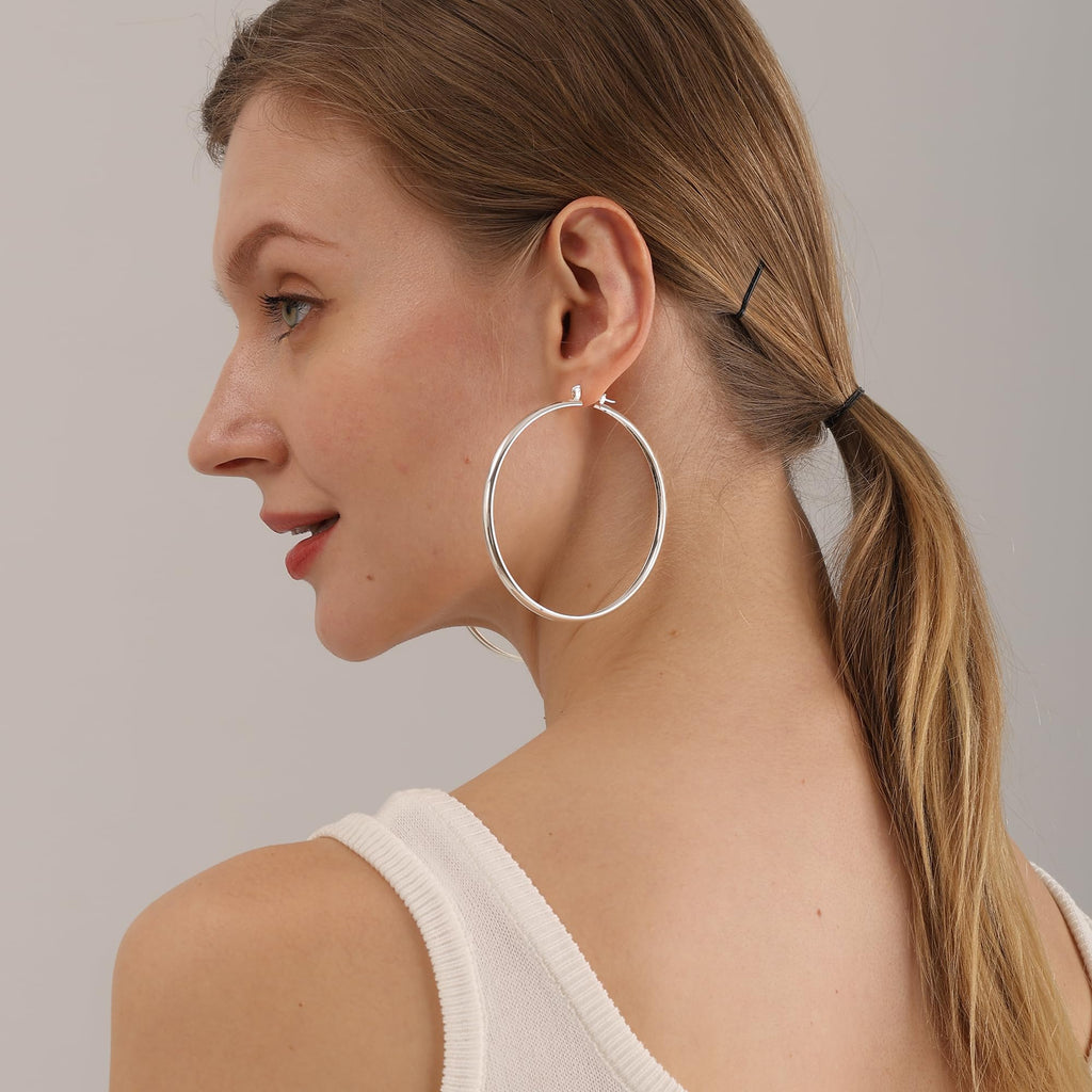4mm Thick Gold Chunky Earrings Steling Silver Post Hoops Earrings For Women Hollow Tube Hoops Earrings Thick Gold Hoop Earrings Hypoallergenic Lightweight Gold Hoop Large Earrings 20/30/40/50/60MM