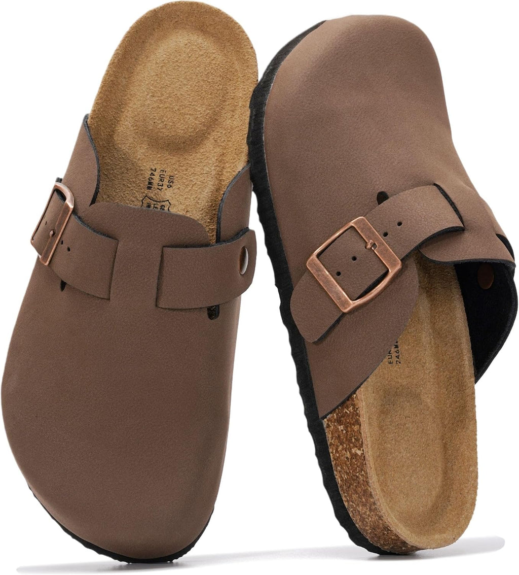 100% Genuine Leather Slip-on Footbed Clogs for Women - Fall Shoes for Women