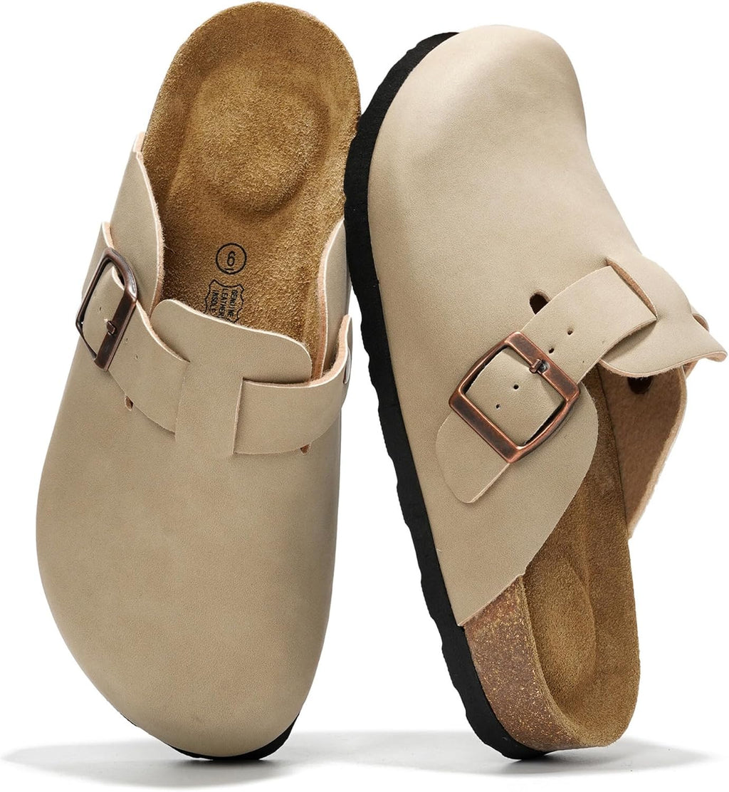 100% Genuine Leather Slip-on Footbed Clogs for Women - Fall Shoes for Women