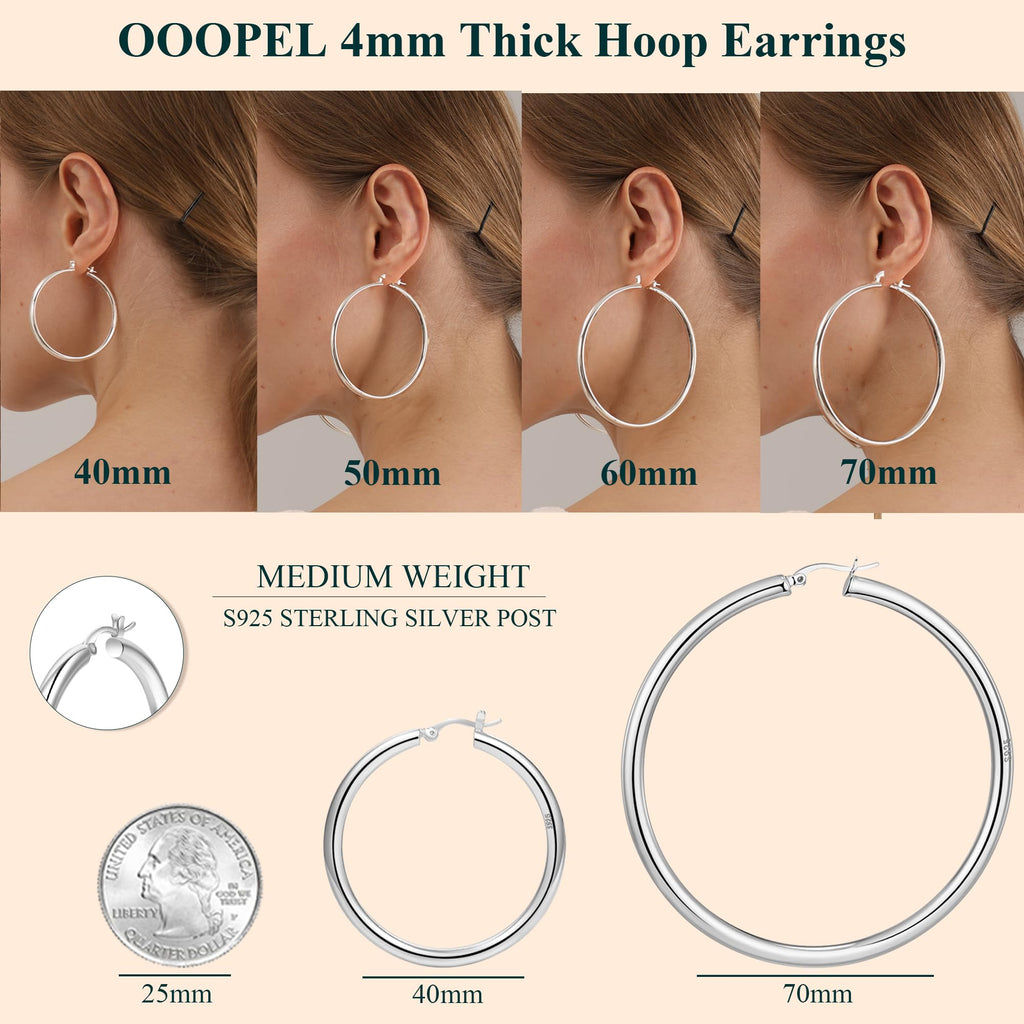 4mm Thick Gold Chunky Earrings Steling Silver Post Hoops Earrings For Women Hollow Tube Hoops Earrings Thick Gold Hoop Earrings Hypoallergenic Lightweight Gold Hoop Large Earrings 20/30/40/50/60MM