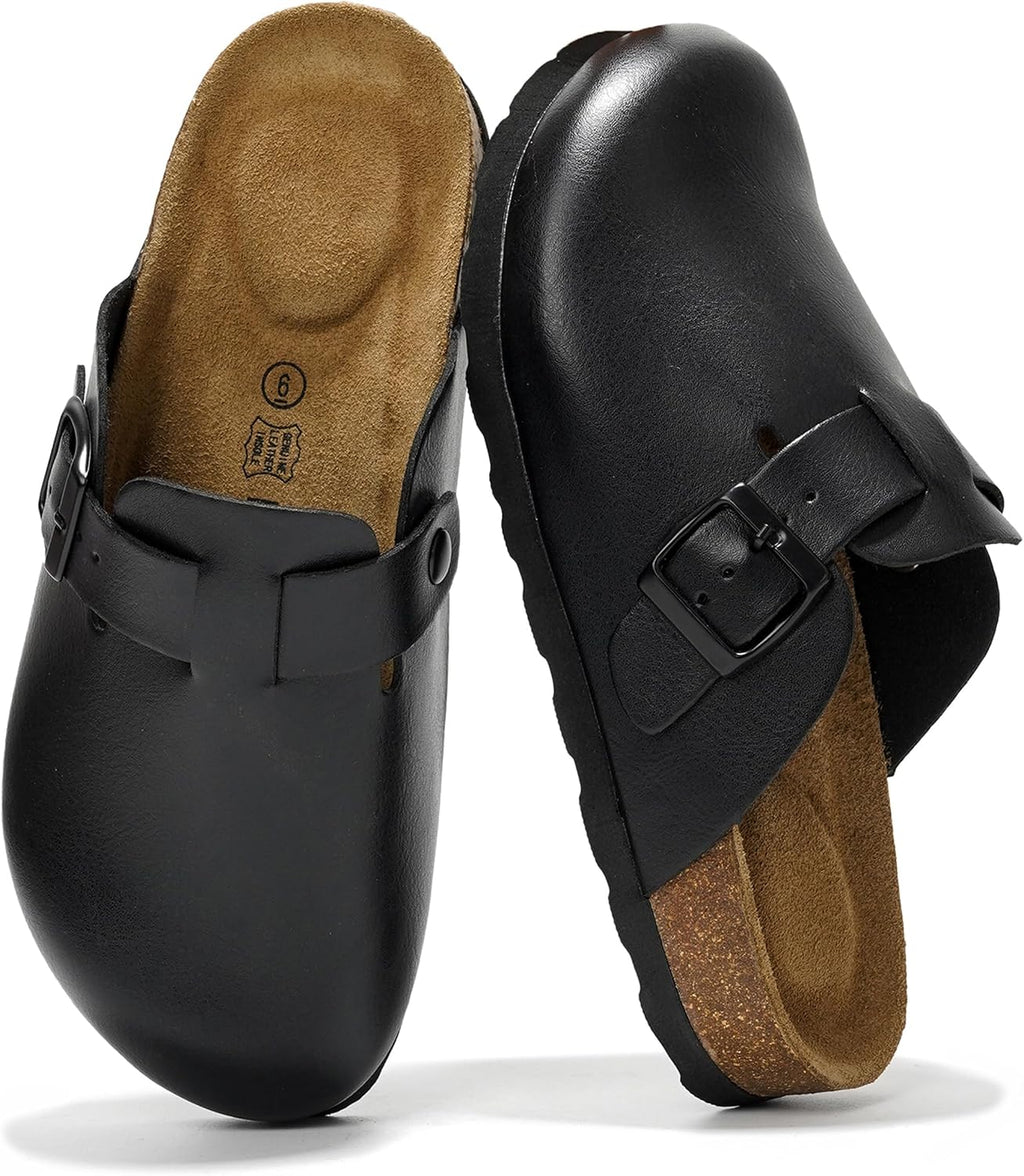 100% Genuine Leather Slip-on Footbed Clogs for Women - Fall Shoes for Women