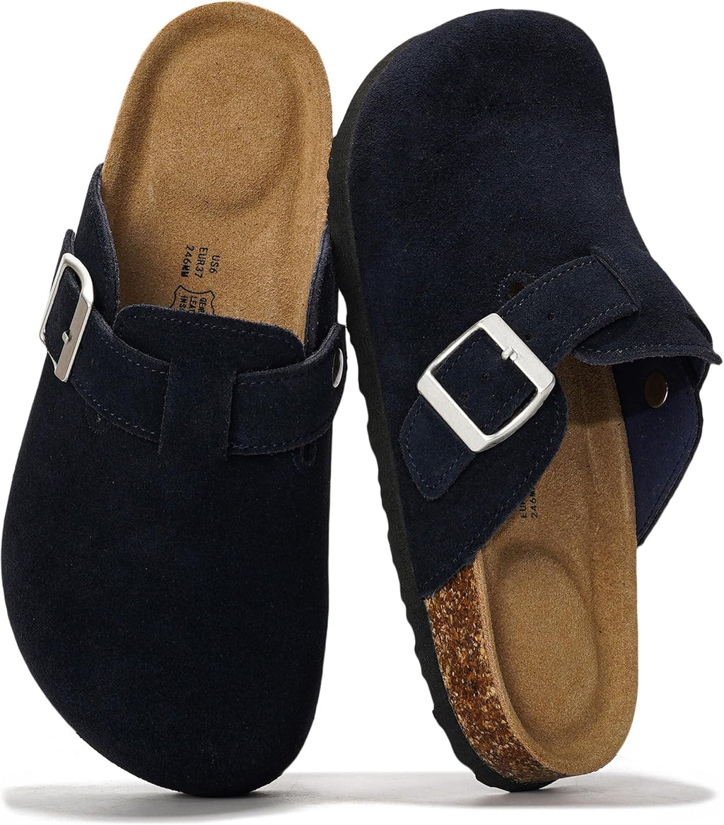 100% Genuine Leather Slip-on Footbed Clogs for Women - Fall Shoes for Women