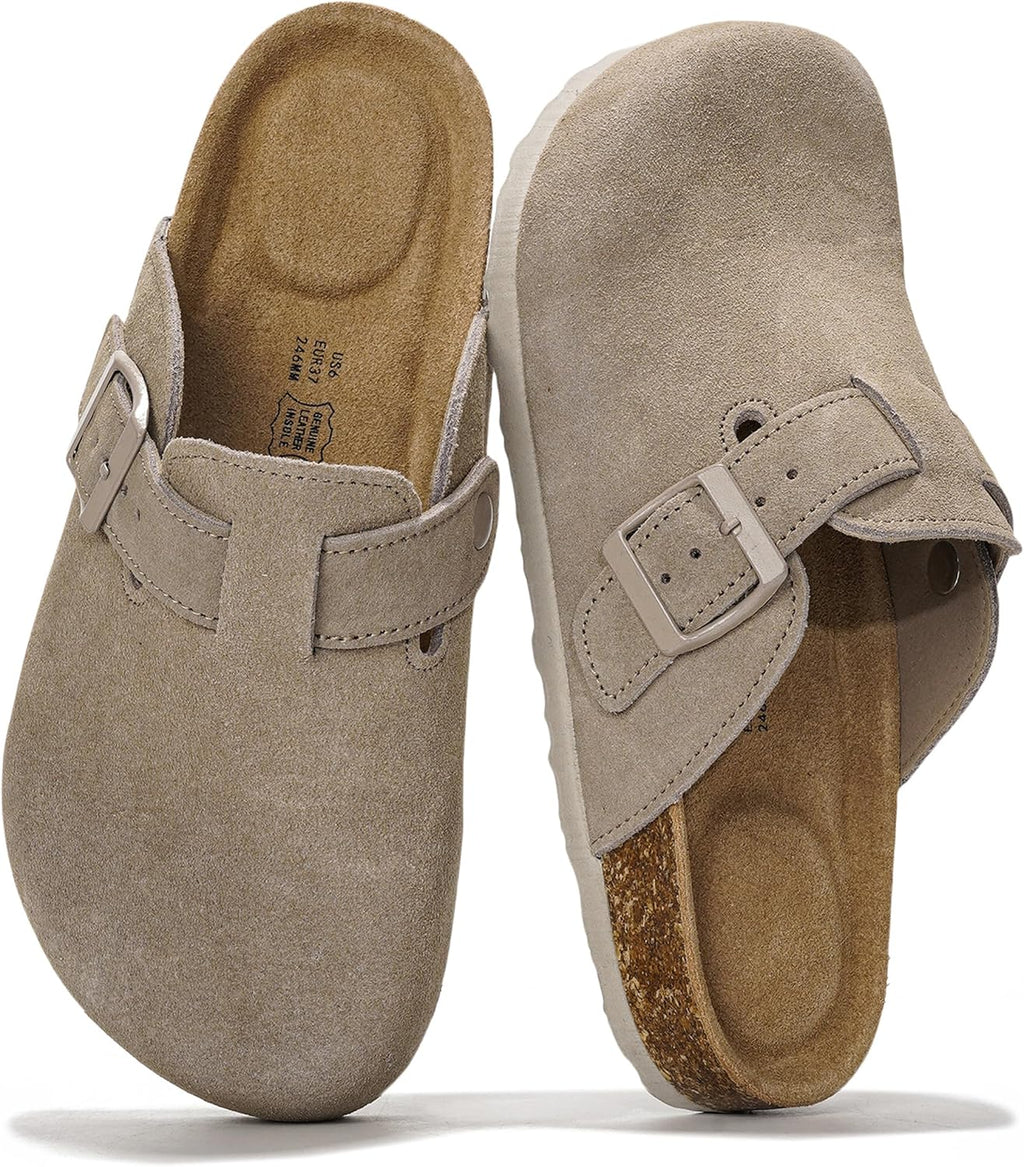 100% Genuine Leather Slip-on Footbed Clogs for Women - Fall Shoes for Women