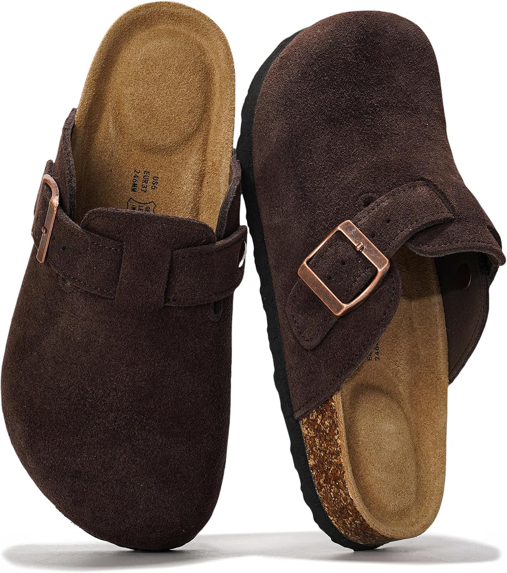 100% Genuine Leather Slip-on Footbed Clogs for Women - Fall Shoes for Women