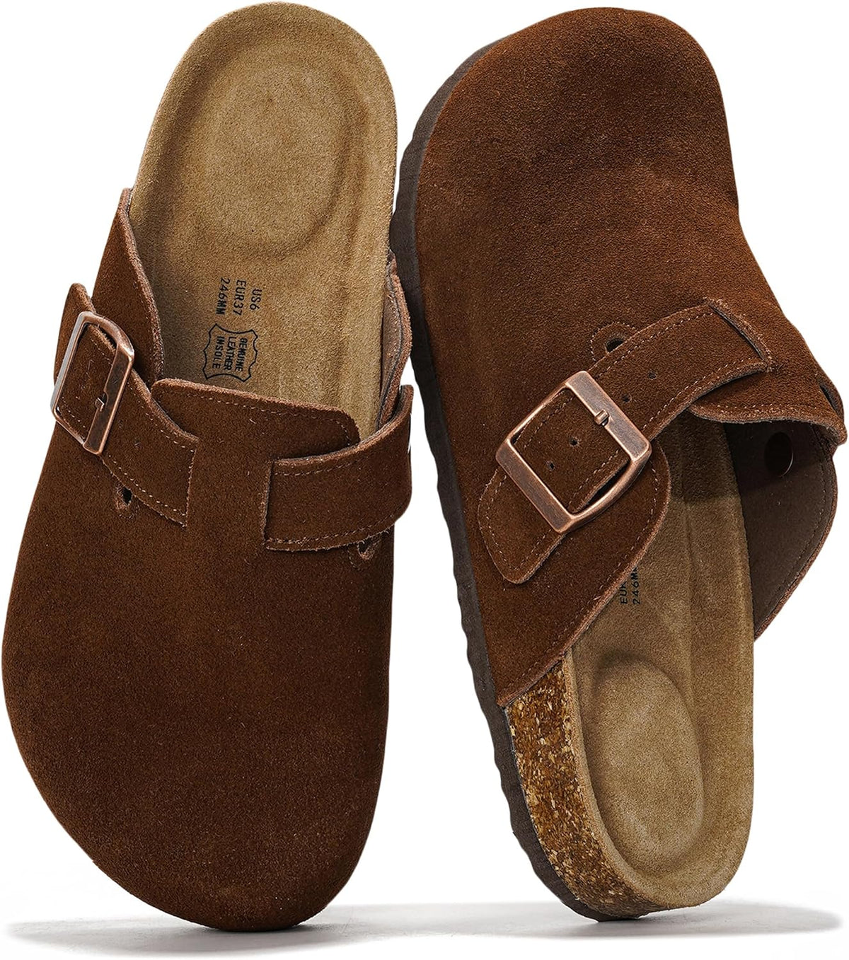 100% Genuine Leather Slip-on Footbed Clogs for Women - Fall Shoes for Women