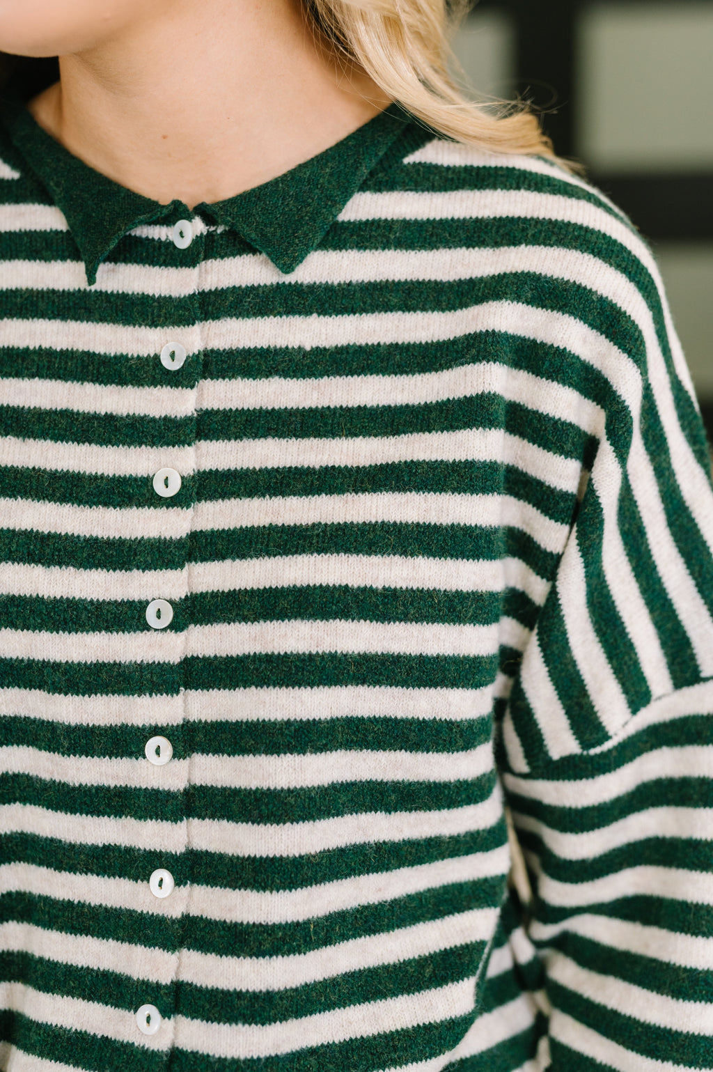 Won't Be Long Collared Sweater Button Down in in Hunter Green