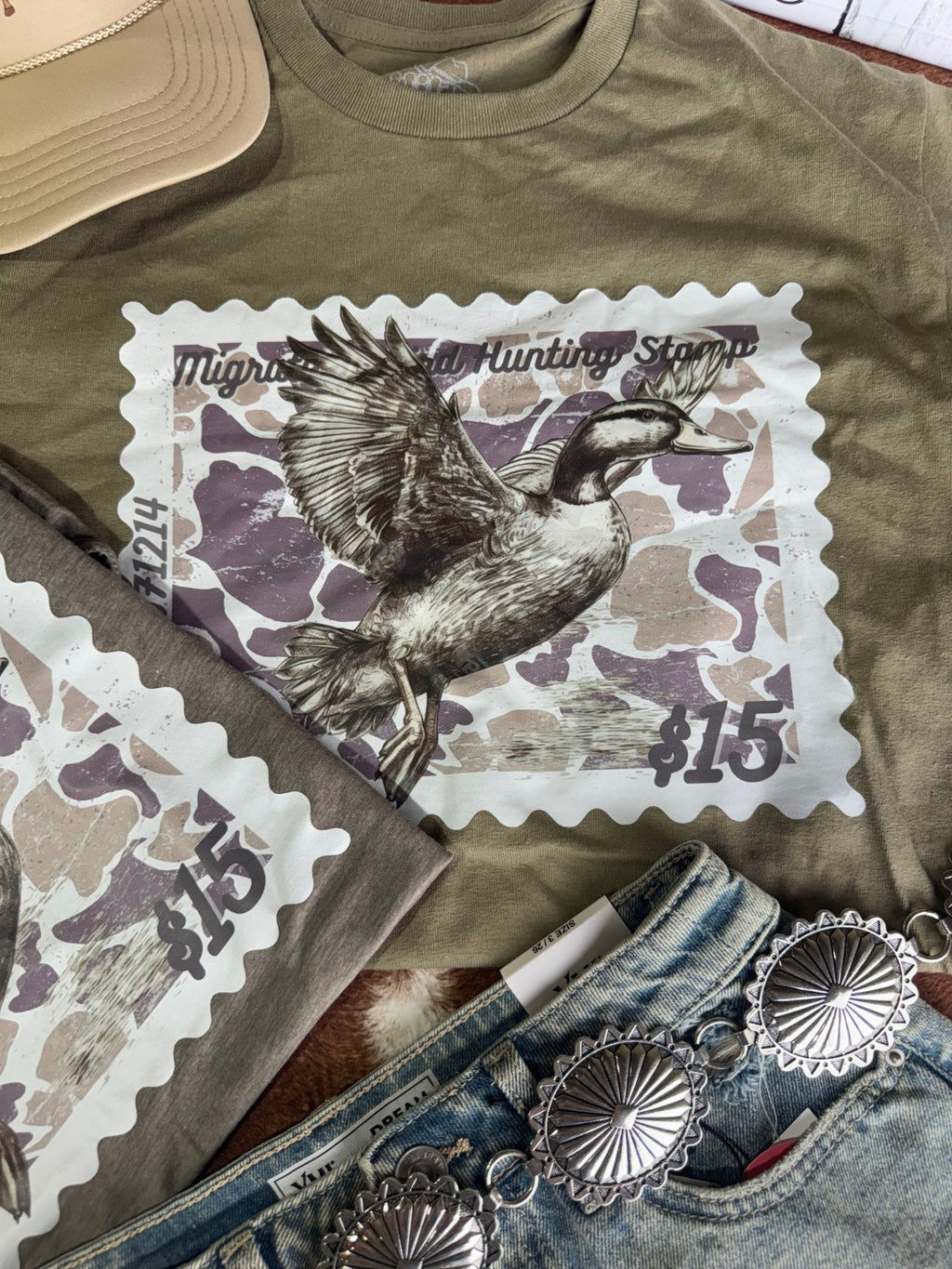 mallard duck Stamp Graphic Tee Olive Green