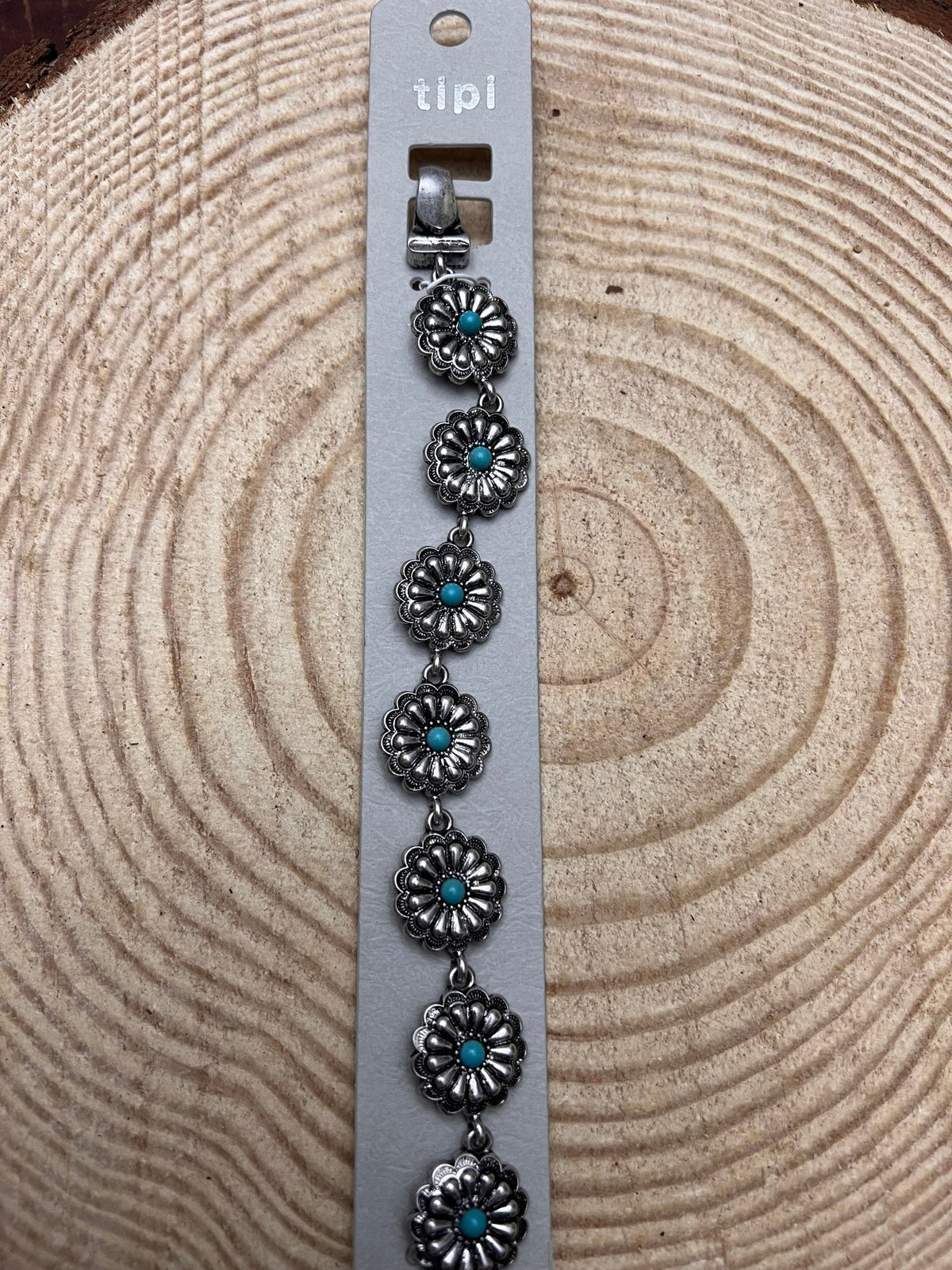 Western Concho & Faux Turquoise Magnetic Bracelet